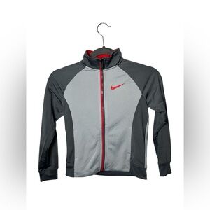 Nike Kids Full Zip Track Jacket Gray Red Trim Size 7 (6–7 Yrs)